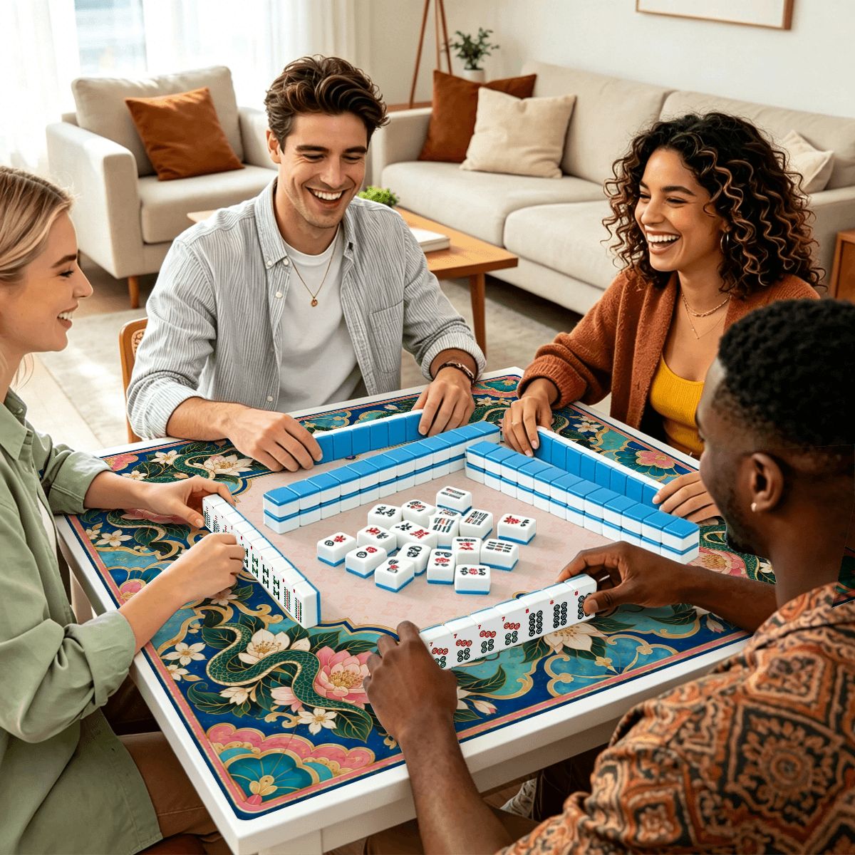 Lotus Serpent Garden Sleek-Surface American Mahjong Mat – 2 Sizes Available