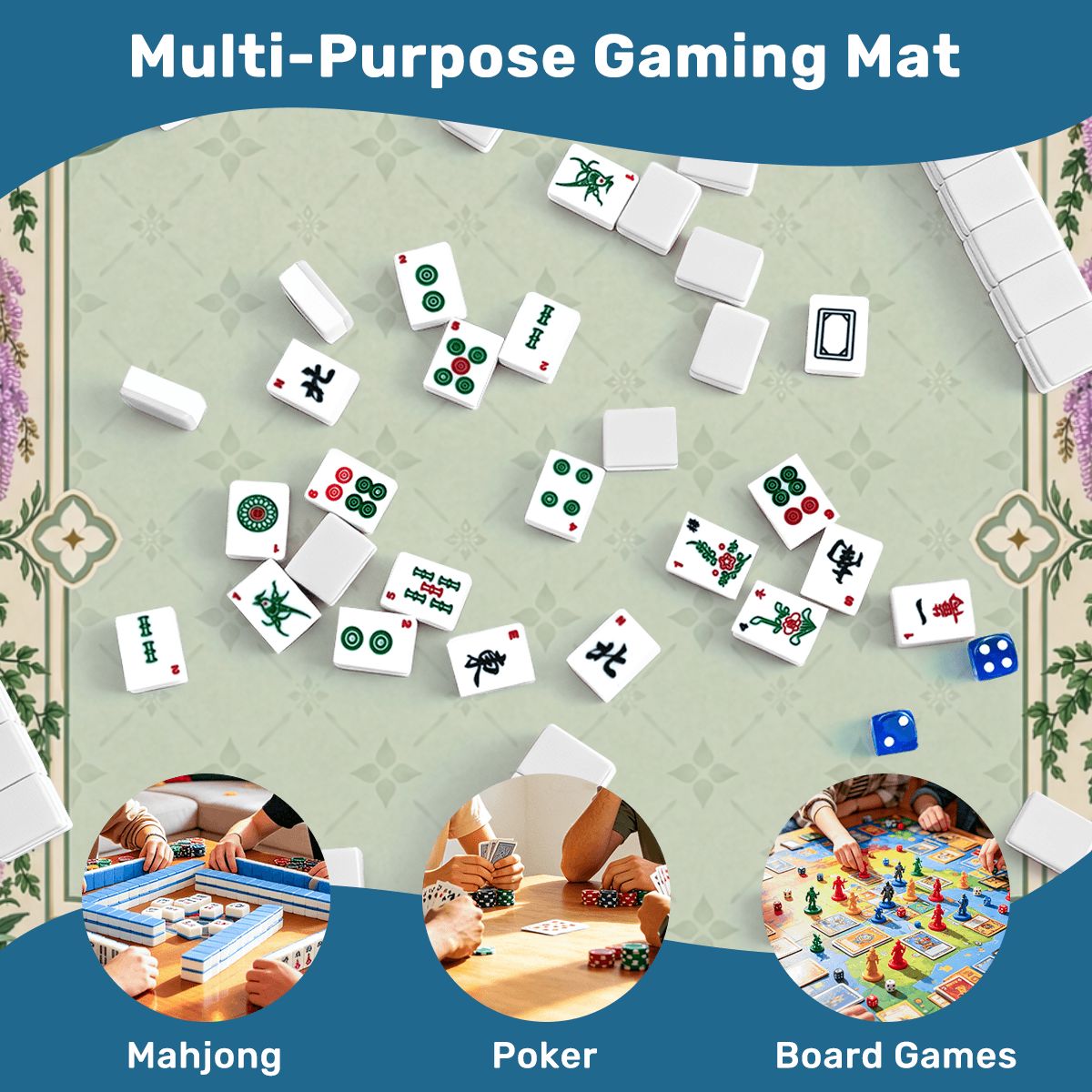 Wisteria Swan Garden Sleek-Surface American Mahjong Mat – 2 Sizes Available