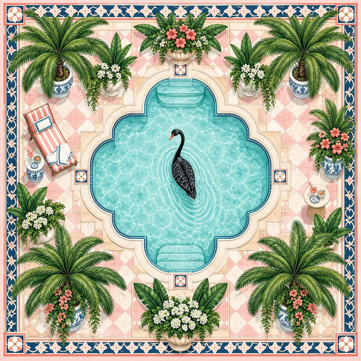 Black Swan Palm Pool American Mahjong Mat