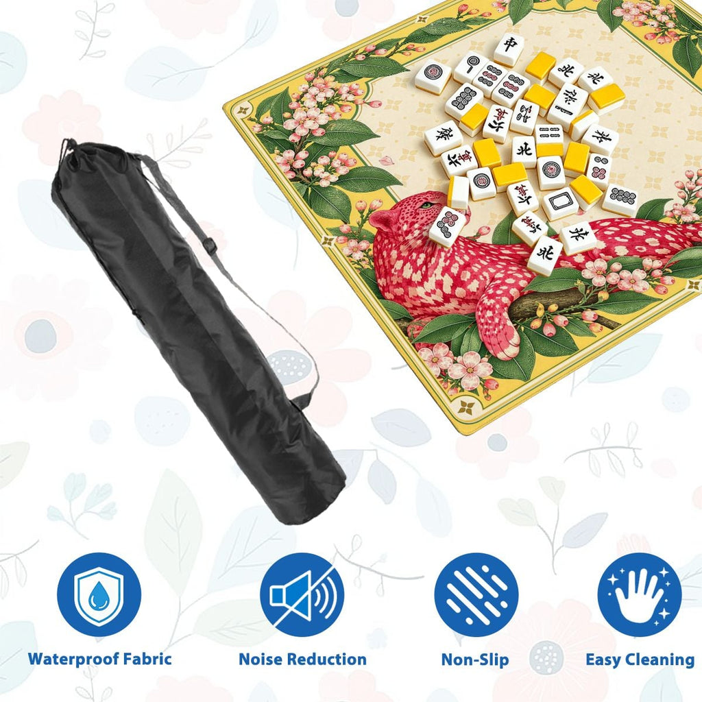 Pink Leopard Blossom Sleek-Surface American Mahjong Mat – 2 Sizes Available