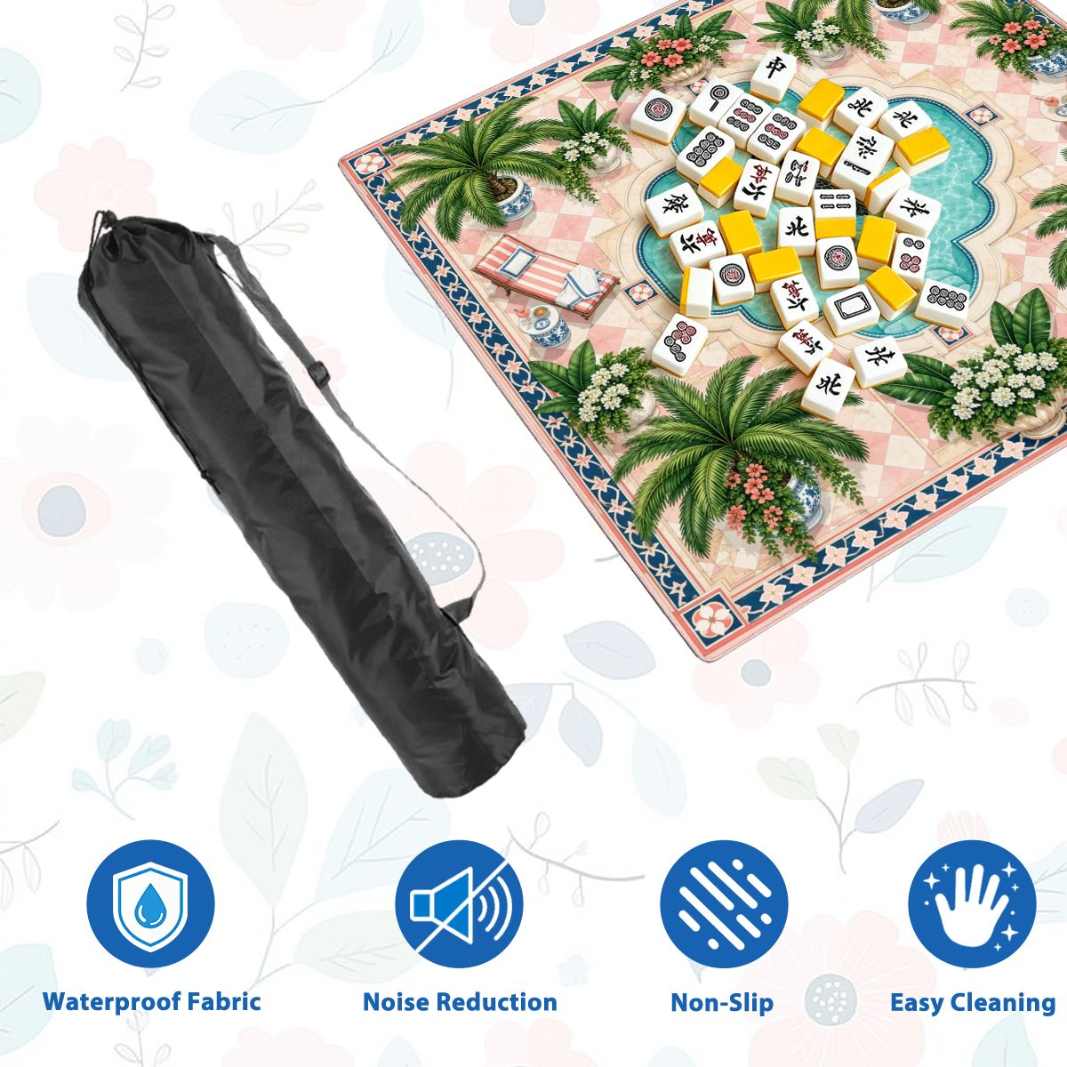 Black Swan Palm Pool Sleek-Surface American Mahjong Mat – 2 Sizes Available