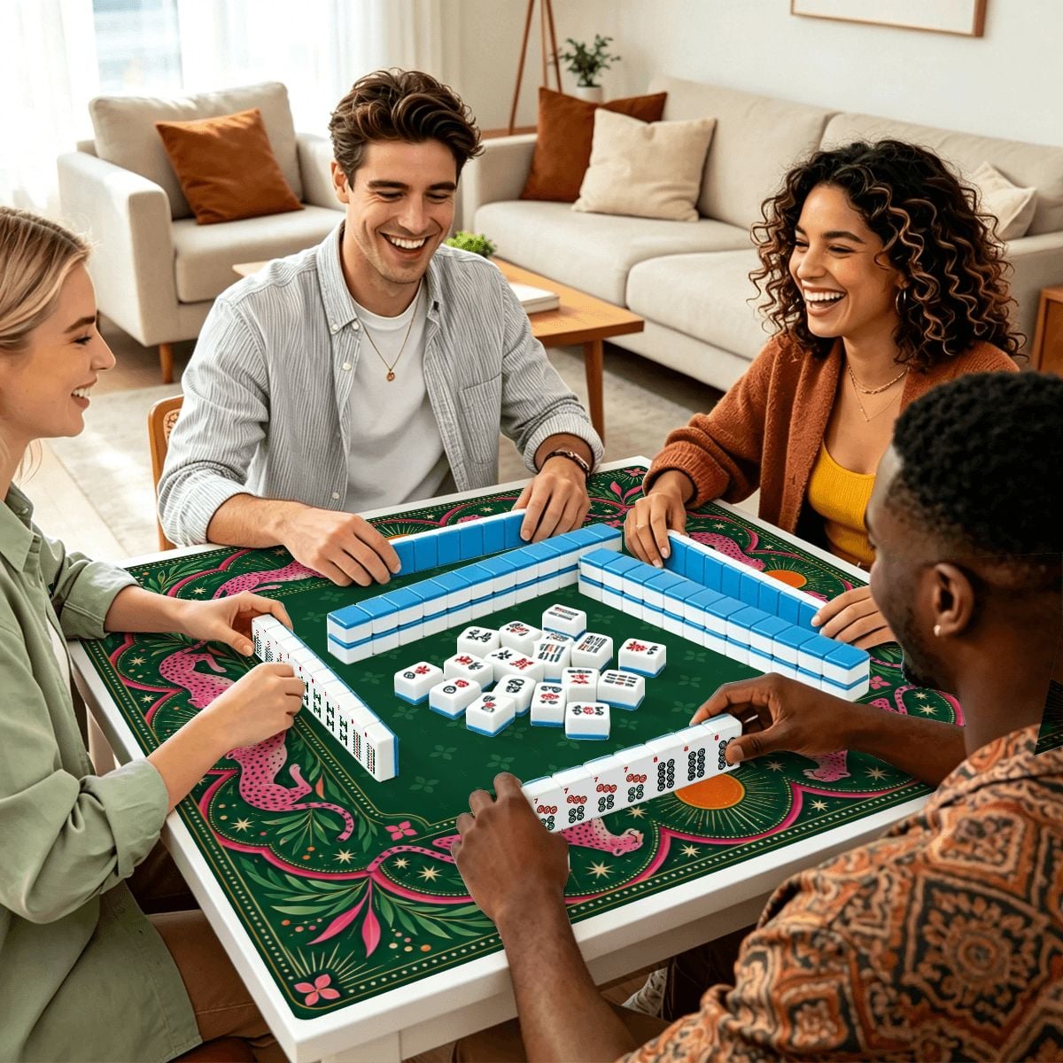 Peacock Pool Garden Sleek-Surface American Mahjong Mat – 2 Sizes Available