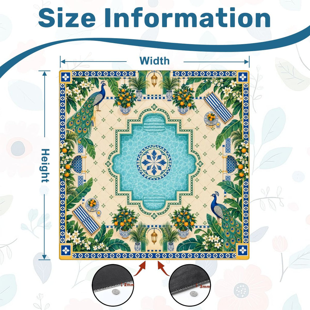Peacock Pool Garden Sleek-Surface American Mahjong Mat – 2 Sizes Available