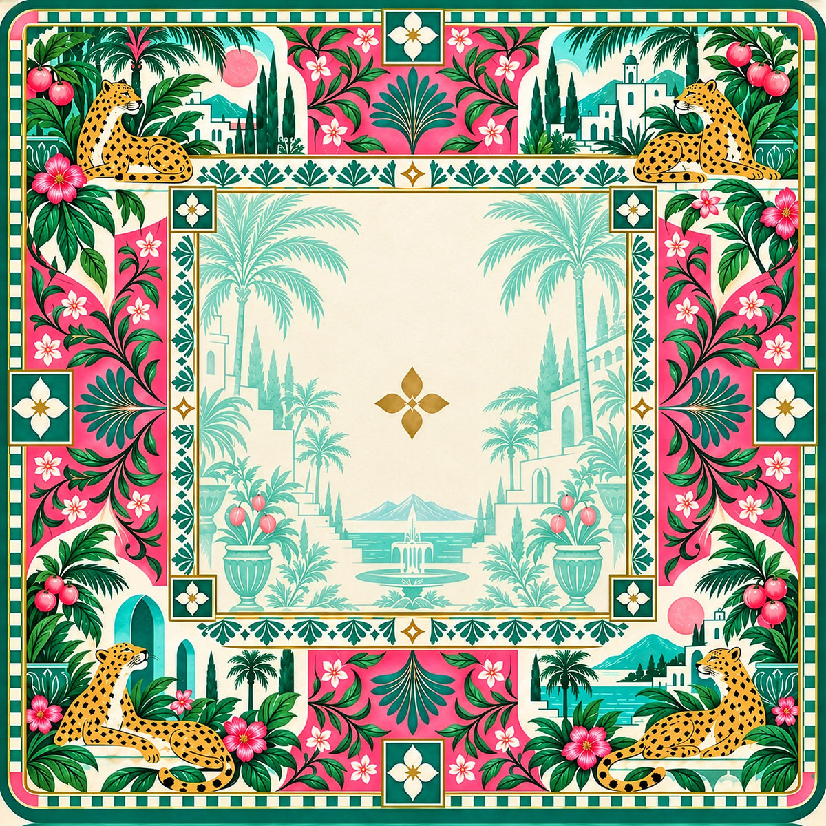 Emerald Leopard Garden American Mahjong Mat