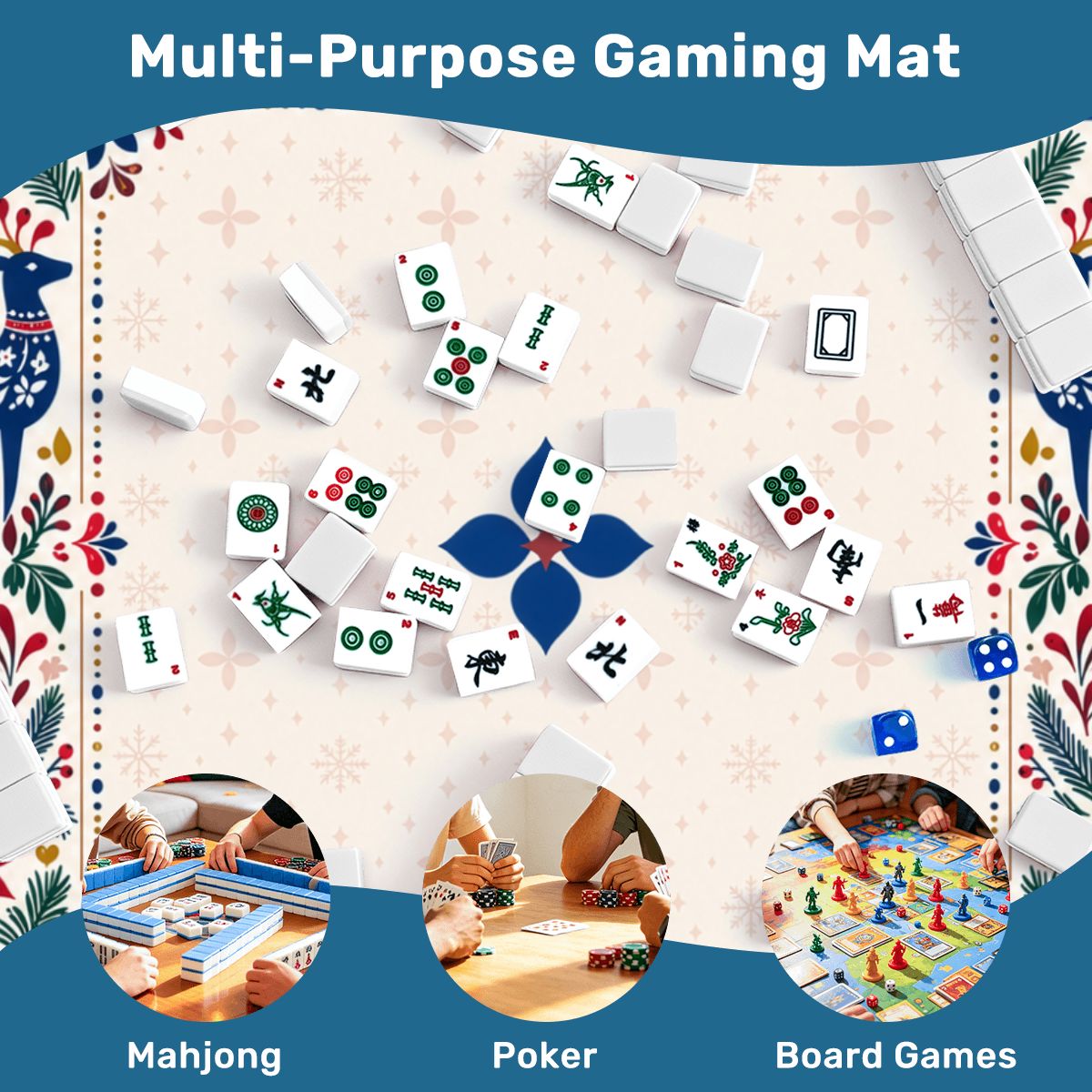 Nordic Christmas Sleek-Surface American Mahjong Mat – 2 Sizes Available