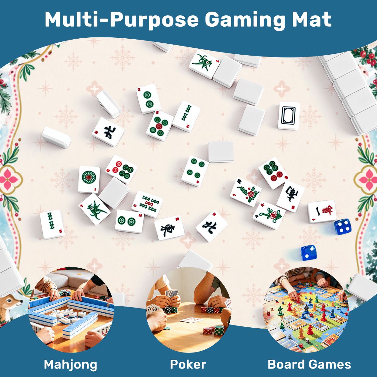 Winter Wonderland Sleek-Surface American Mahjong Mat – 2 Sizes Available