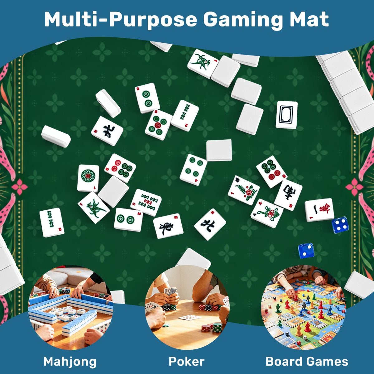 Peacock Pool Garden Sleek-Surface American Mahjong Mat – 2 Sizes Available