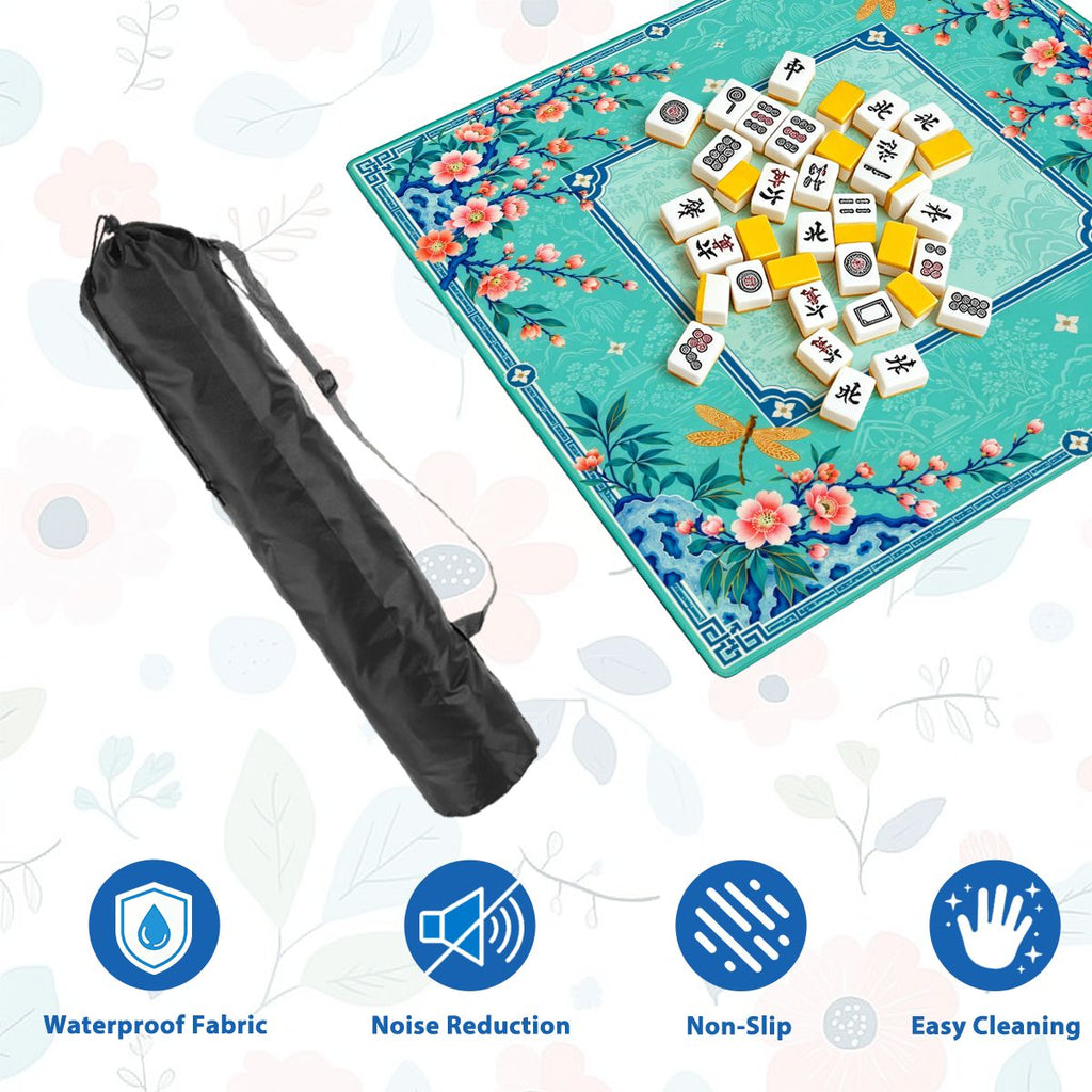 Turquoise Chinoiserie Garden Sleek-Surface American Mahjong Mat – 2 Sizes Available