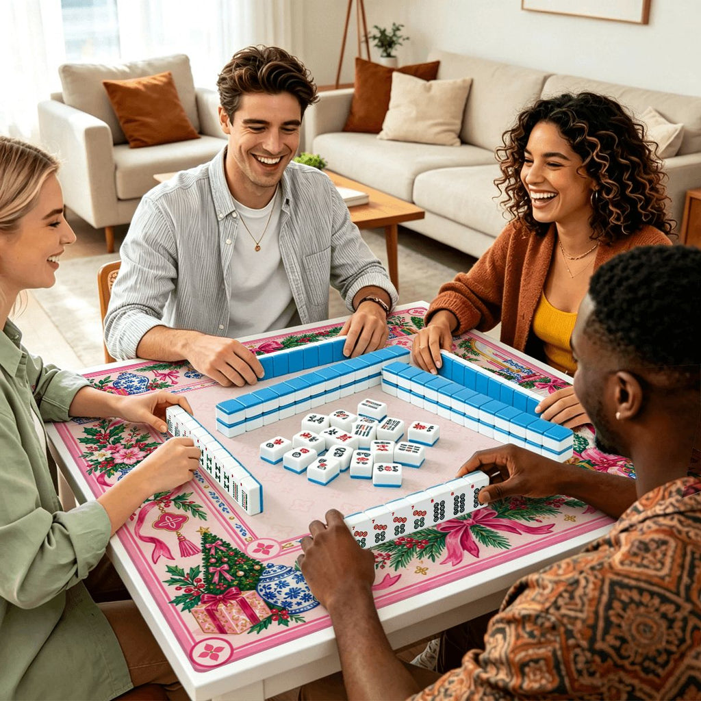 Pink Christmas Parlor Sleek-Surface American Mahjong Mat – 2 Sizes Available