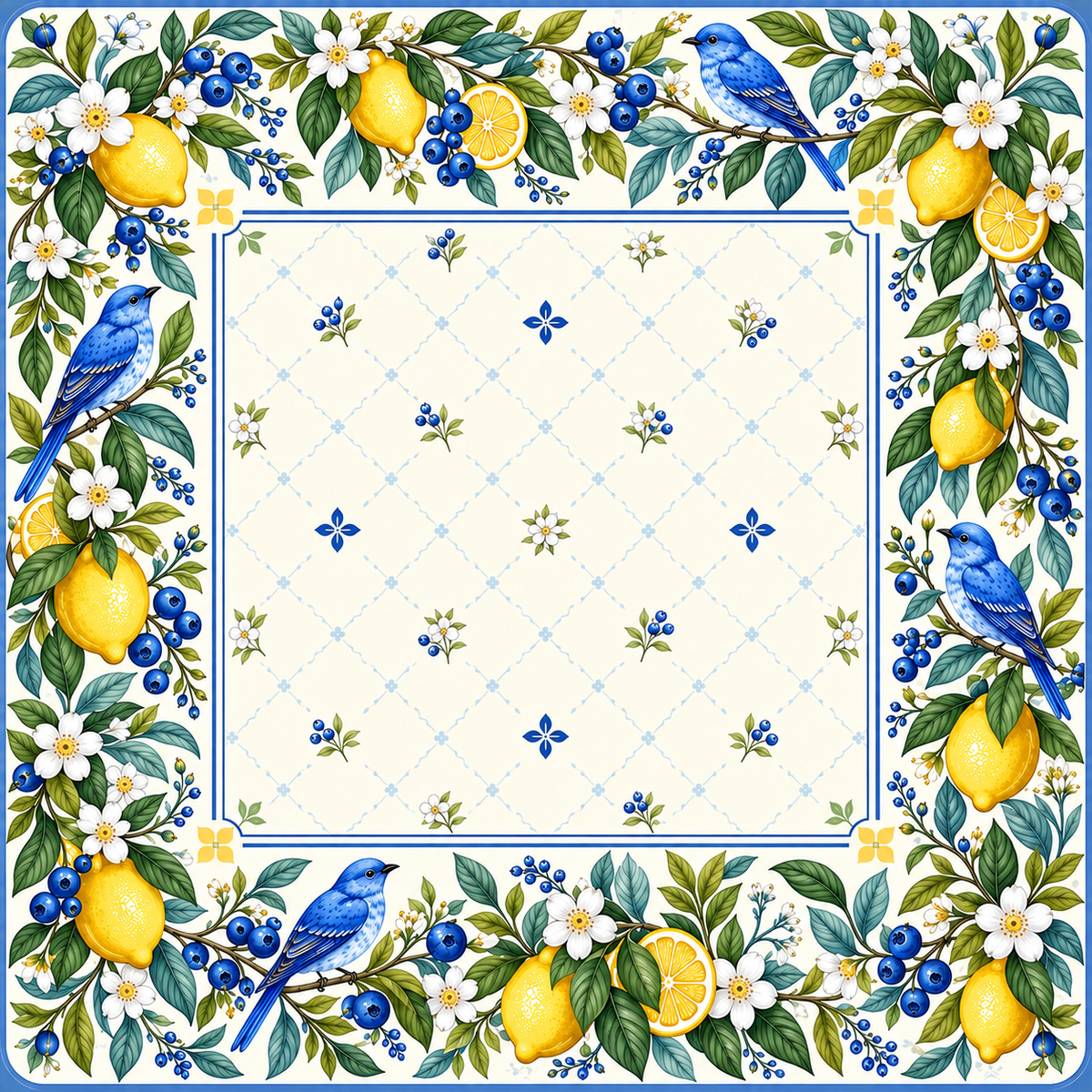 Lemon Bluebird Garden American Mahjong Mat