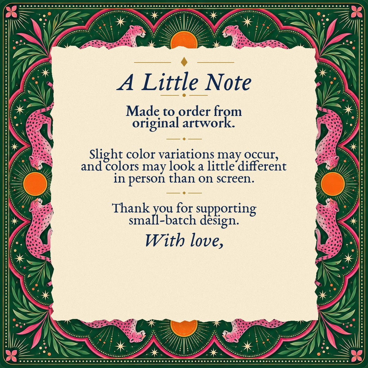 A Little Note – made-to-order color variation notice