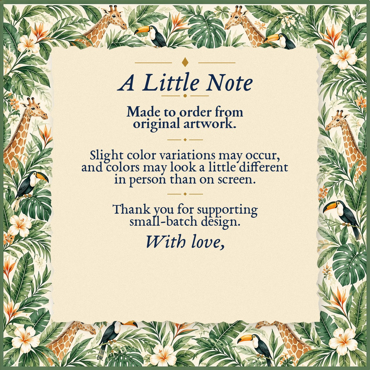 A Little Note – made-to-order color variation notice