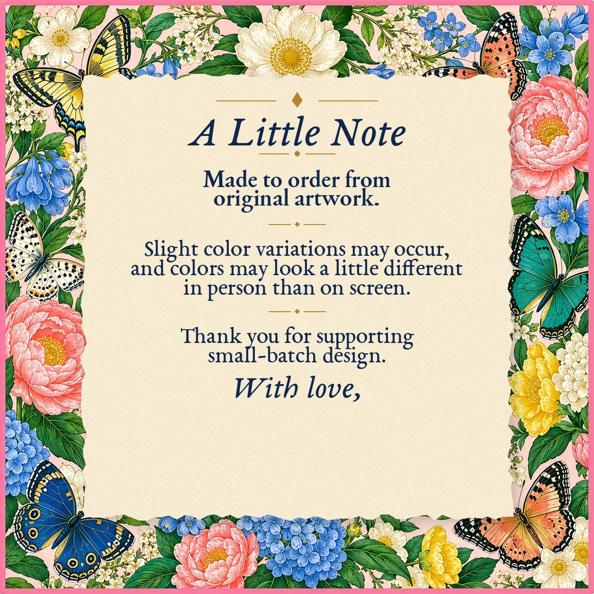 A Little Note – made-to-order color variation notice