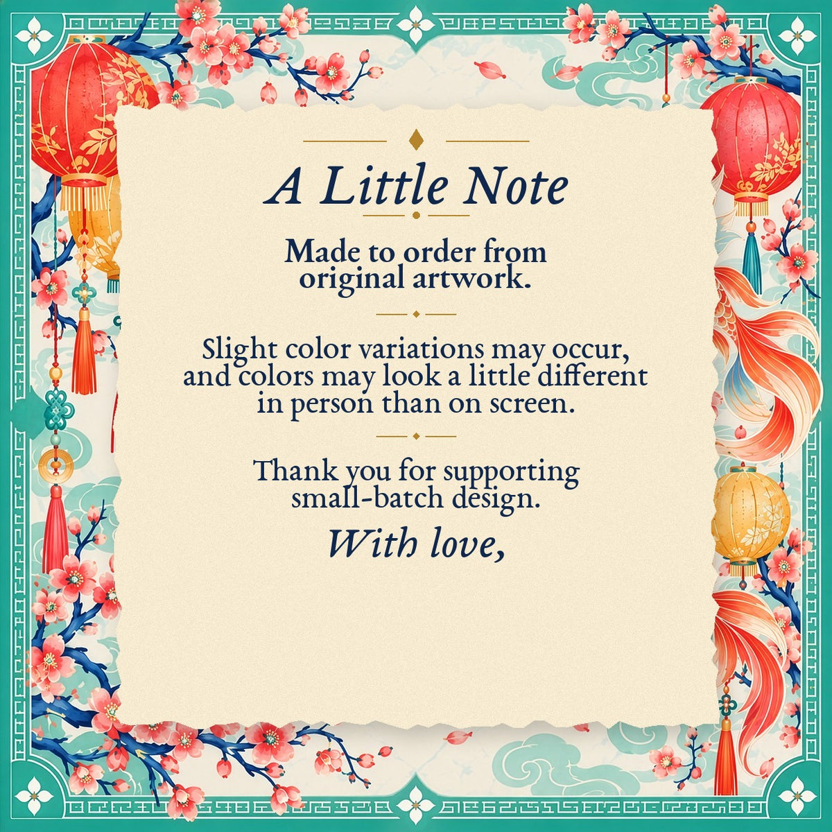 A Little Note – made-to-order color variation notice