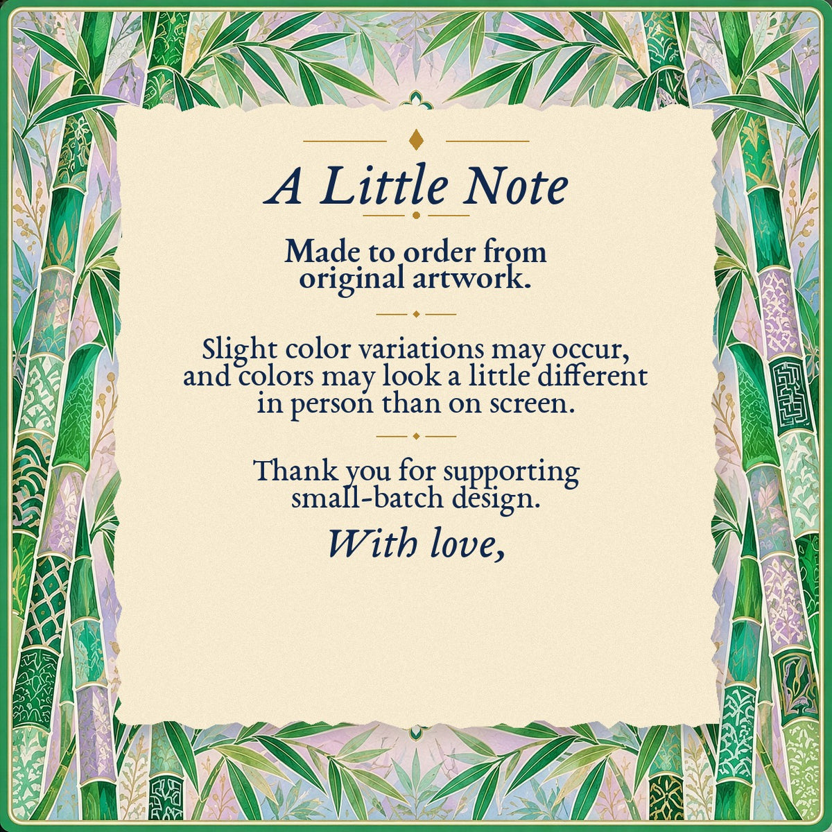 A Little Note – made-to-order color variation notice