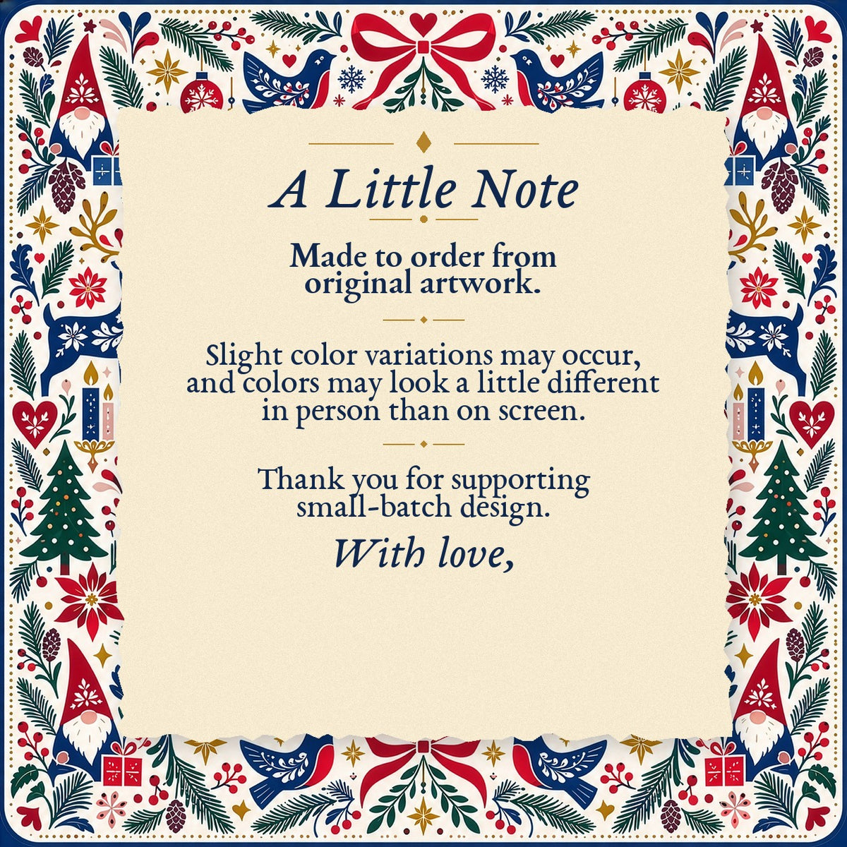 A Little Note – made-to-order color variation notice