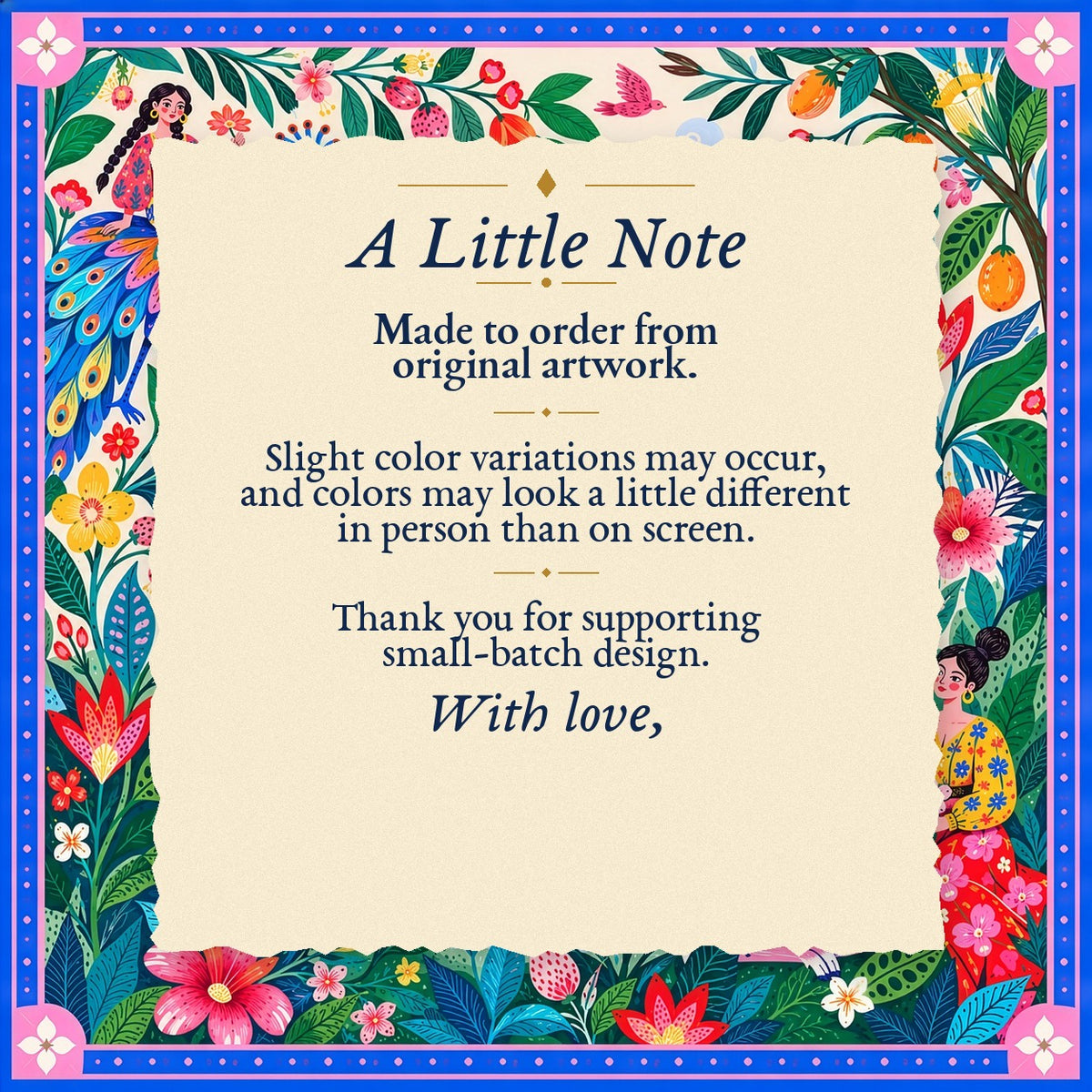 A Little Note – made-to-order color variation notice