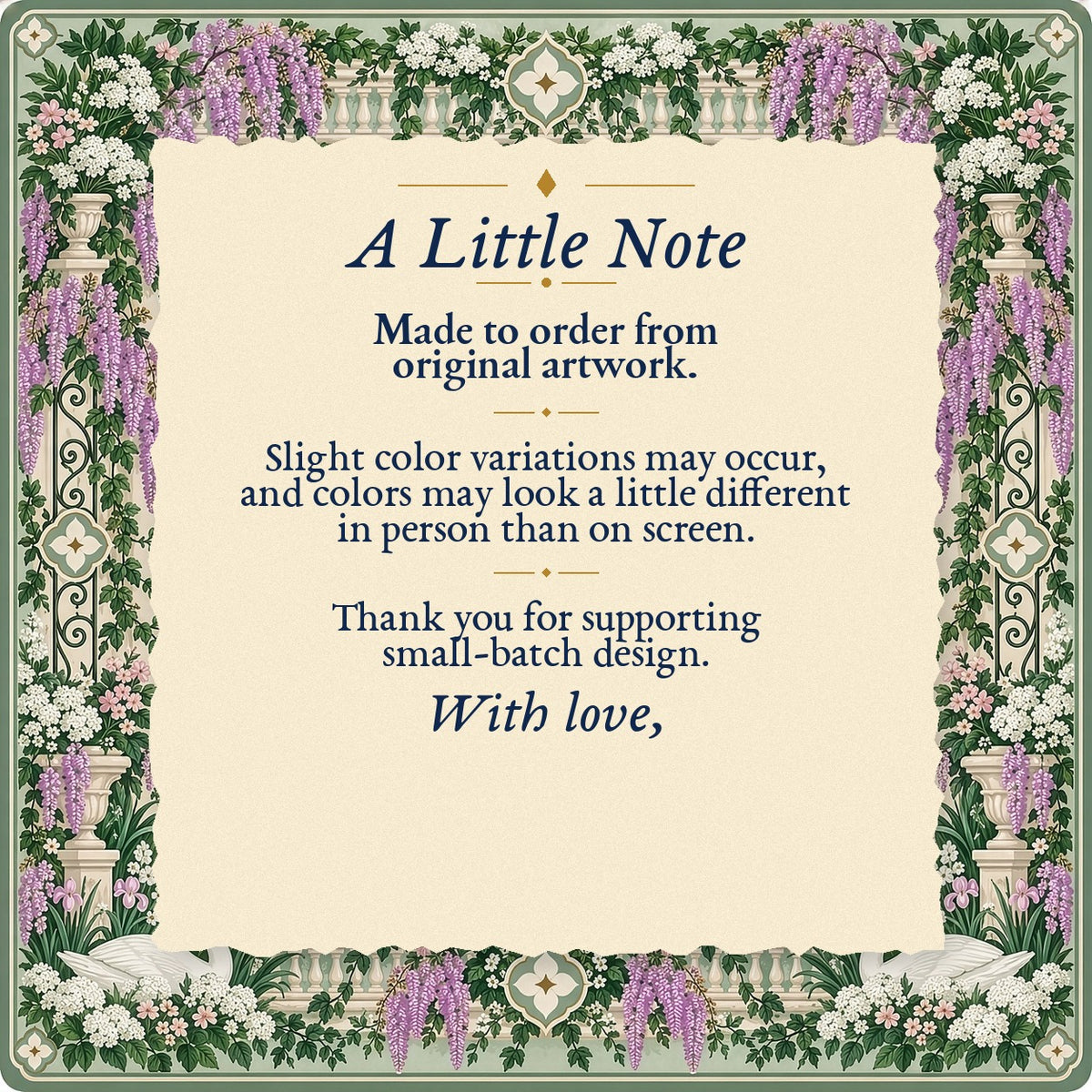 A Little Note – made-to-order color variation notice