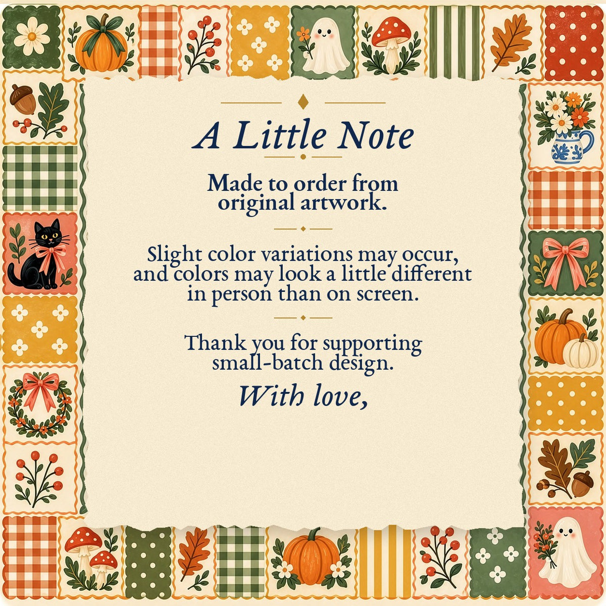 A Little Note – made-to-order color variation notice
