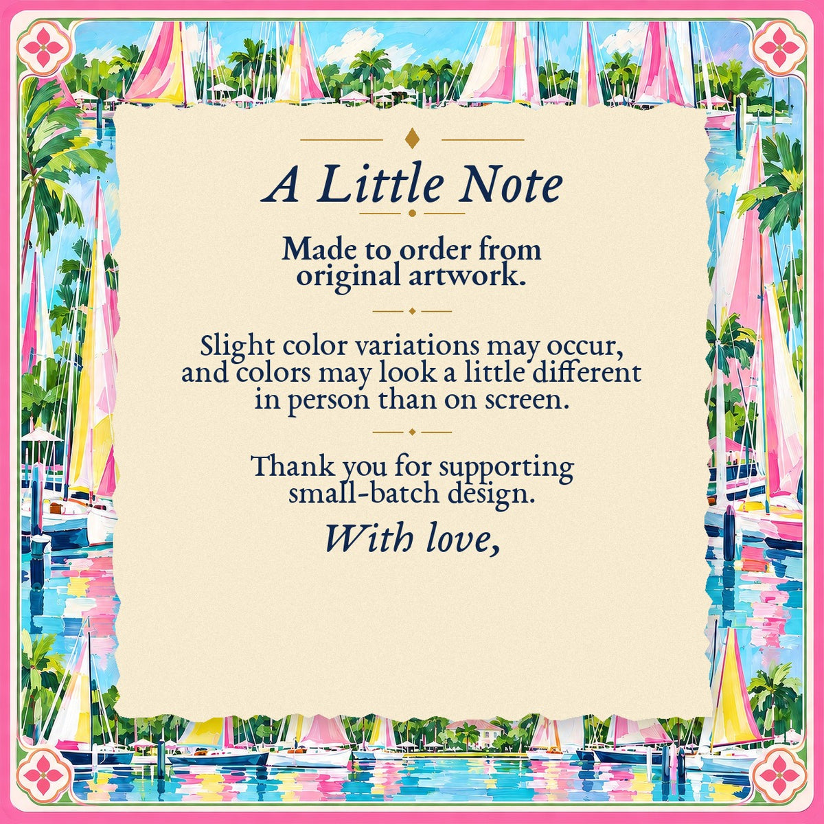A Little Note – made-to-order color variation notice