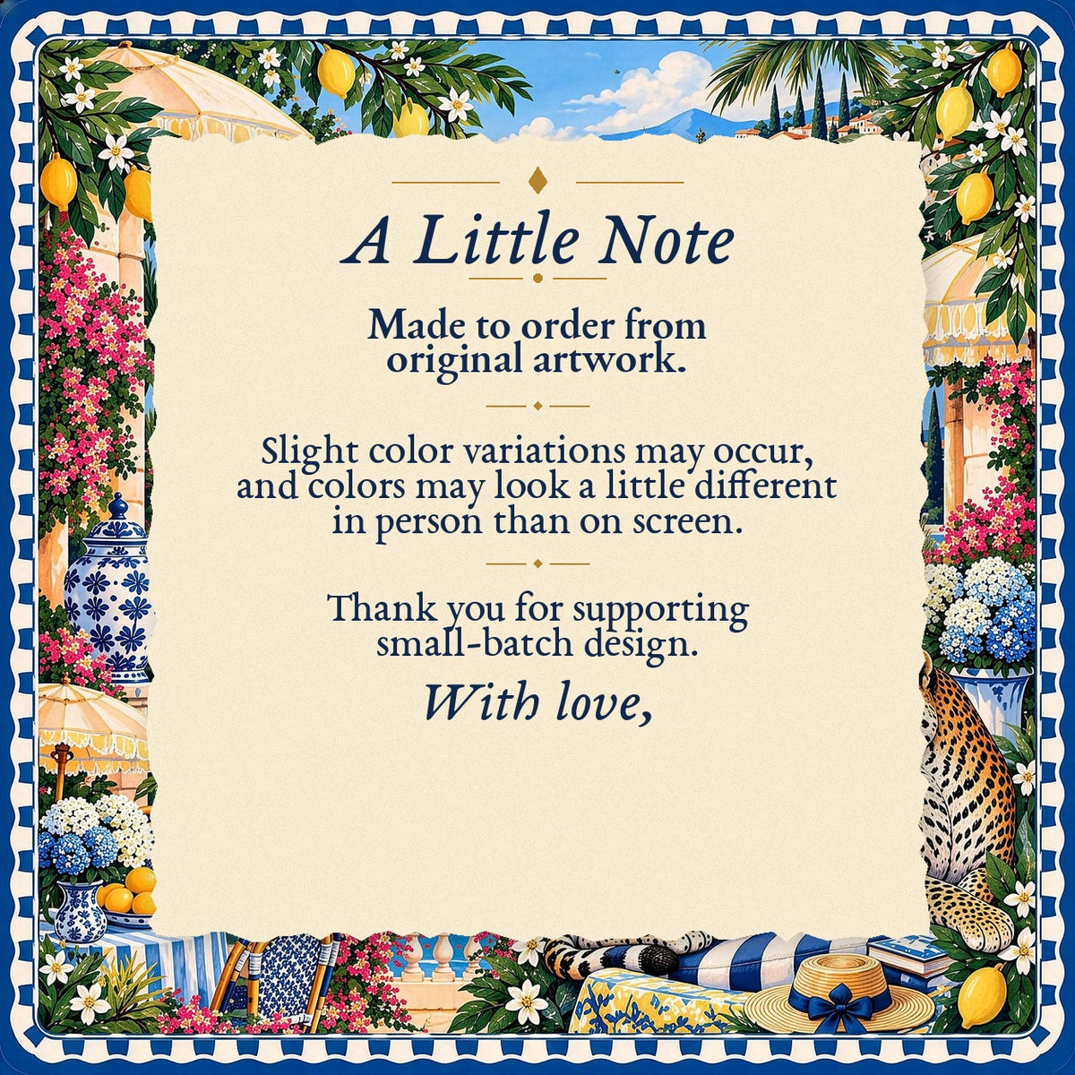 A Little Note – made-to-order color variation notice