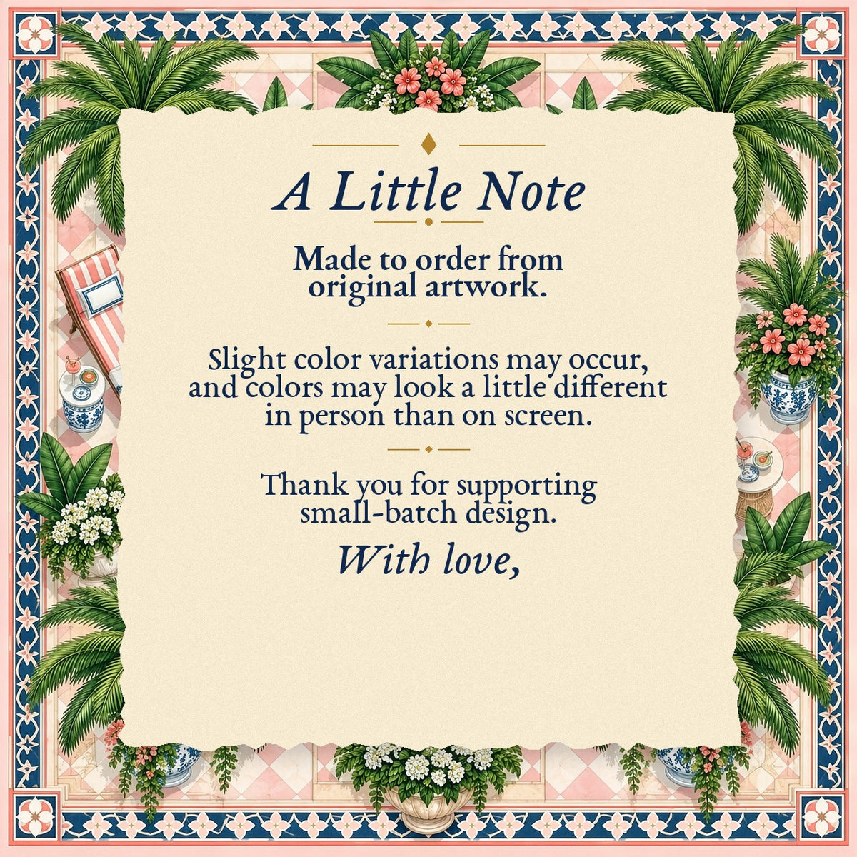 A Little Note – made-to-order color variation notice