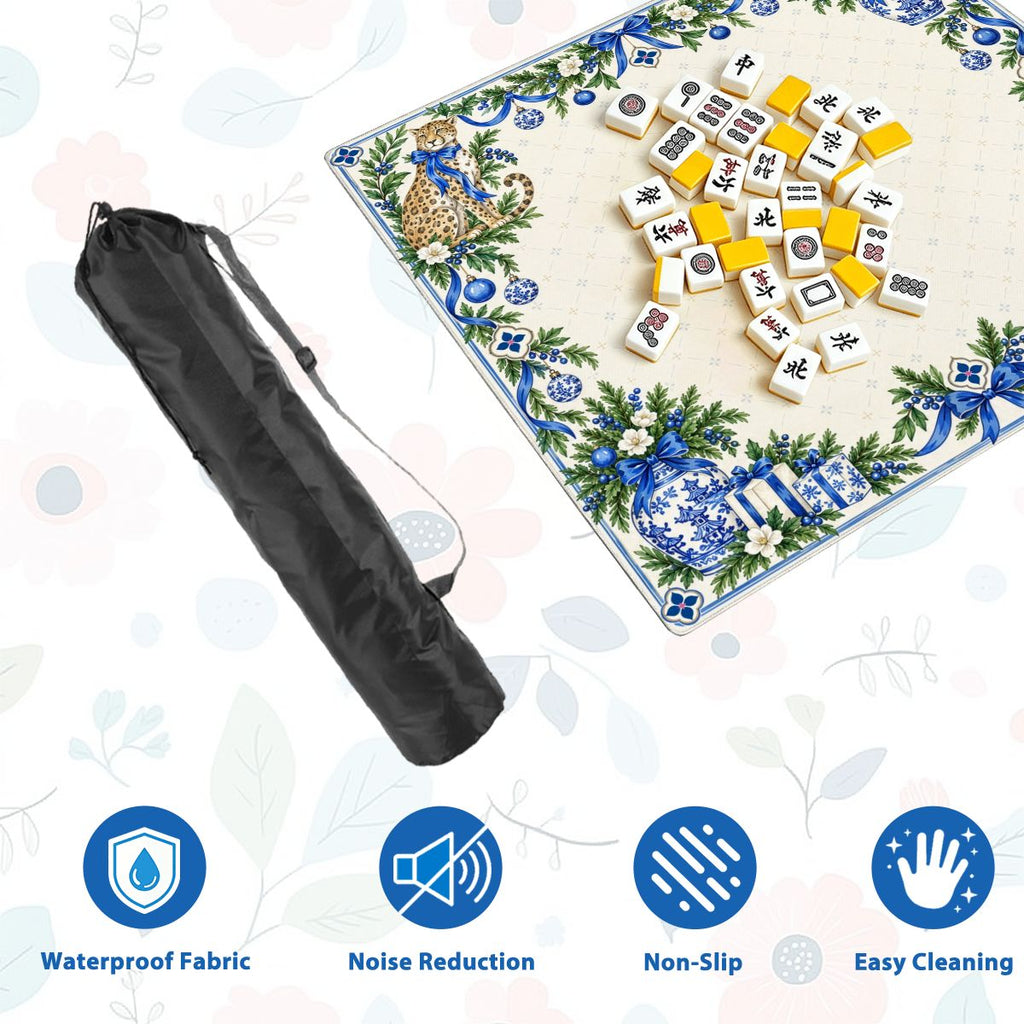 Blue Porcelain Christmas Leopard Sleek-Surface American Mahjong Mat – 2 Sizes Available