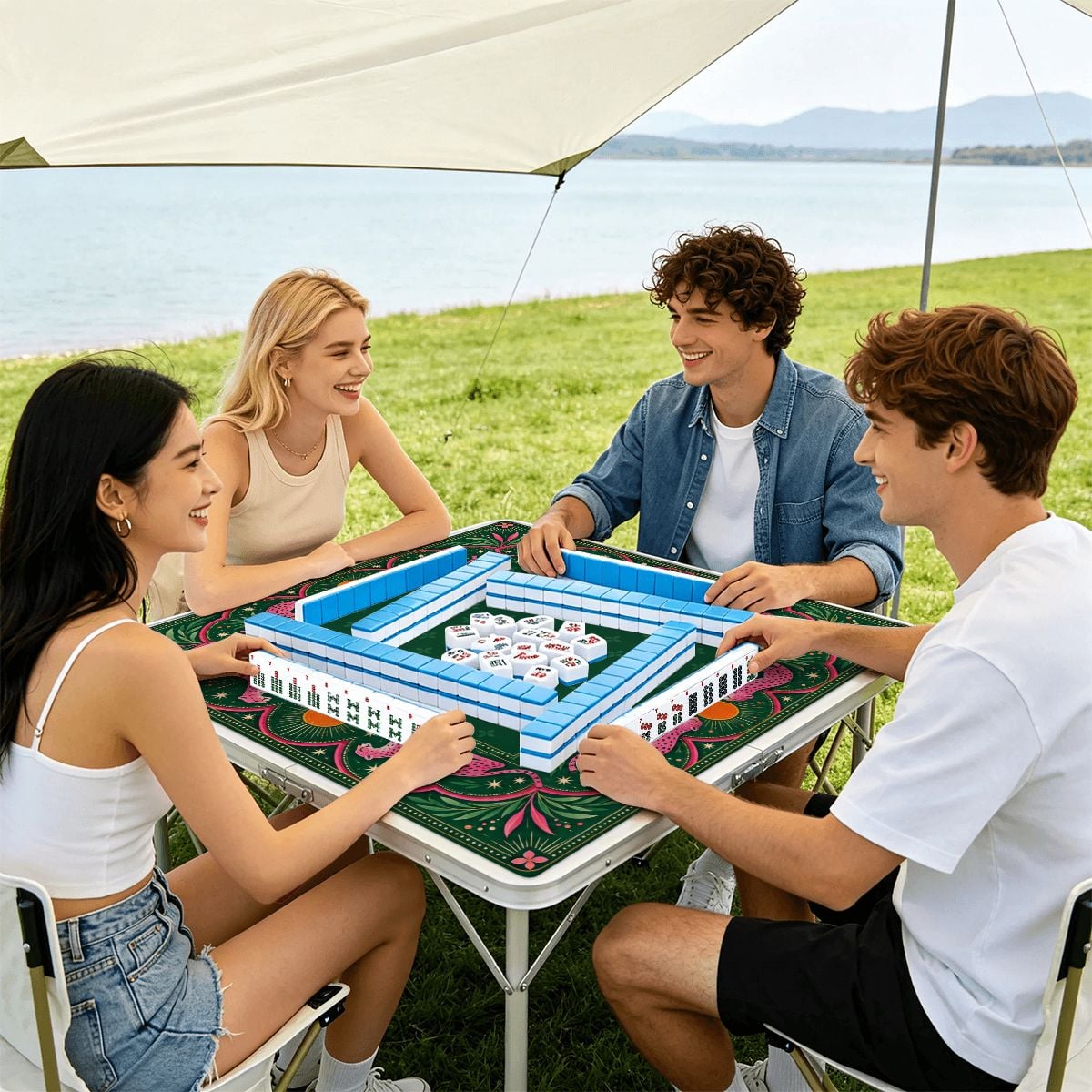 Peacock Pool Garden Sleek-Surface American Mahjong Mat – 2 Sizes Available