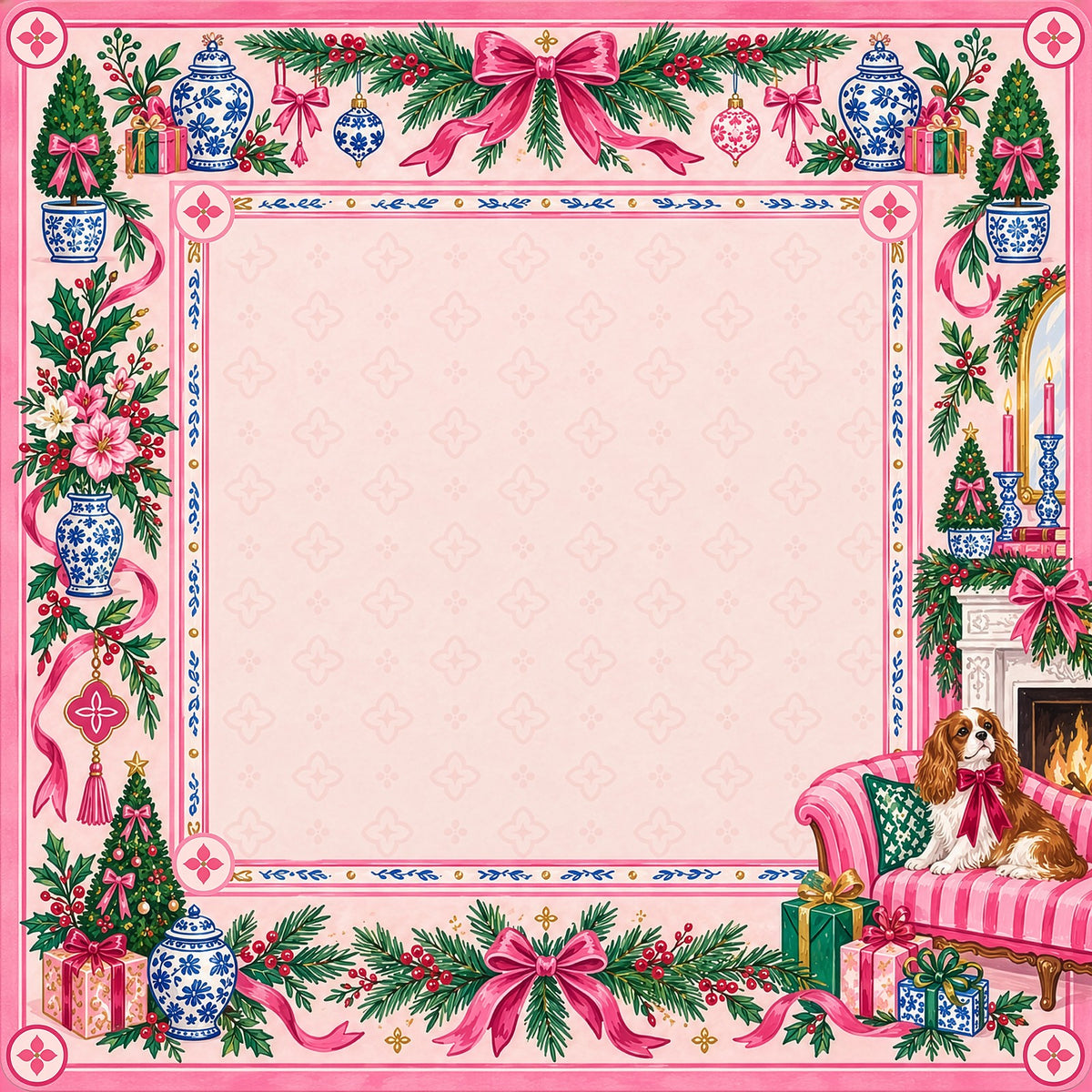 Pink Christmas Parlor American Mahjong Mat