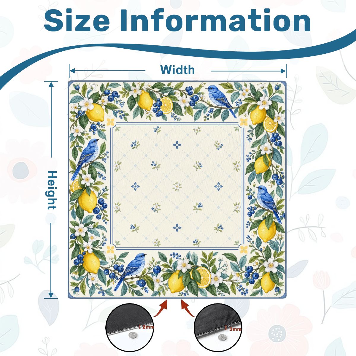 Lemon Bluebird Garden Sleek-Surface American Mahjong Mat – 2 Sizes Available