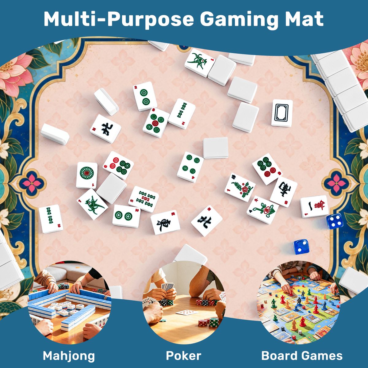 Lotus Serpent Garden Sleek-Surface American Mahjong Mat – 2 Sizes Available