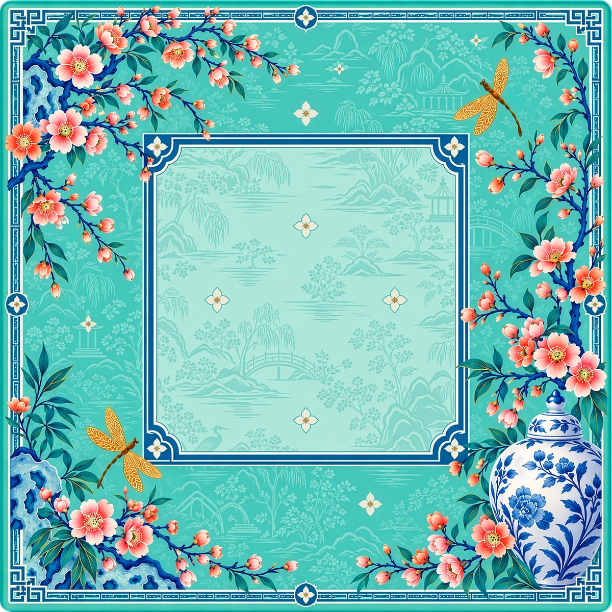 Turquoise Chinoiserie Garden American Mahjong Mat