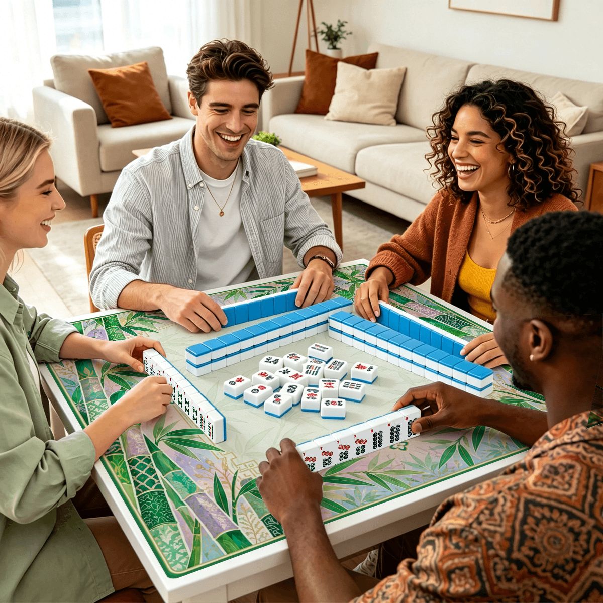 Jade Bamboo Garden Sleek-Surface American Mahjong Mat – 2 Sizes Available