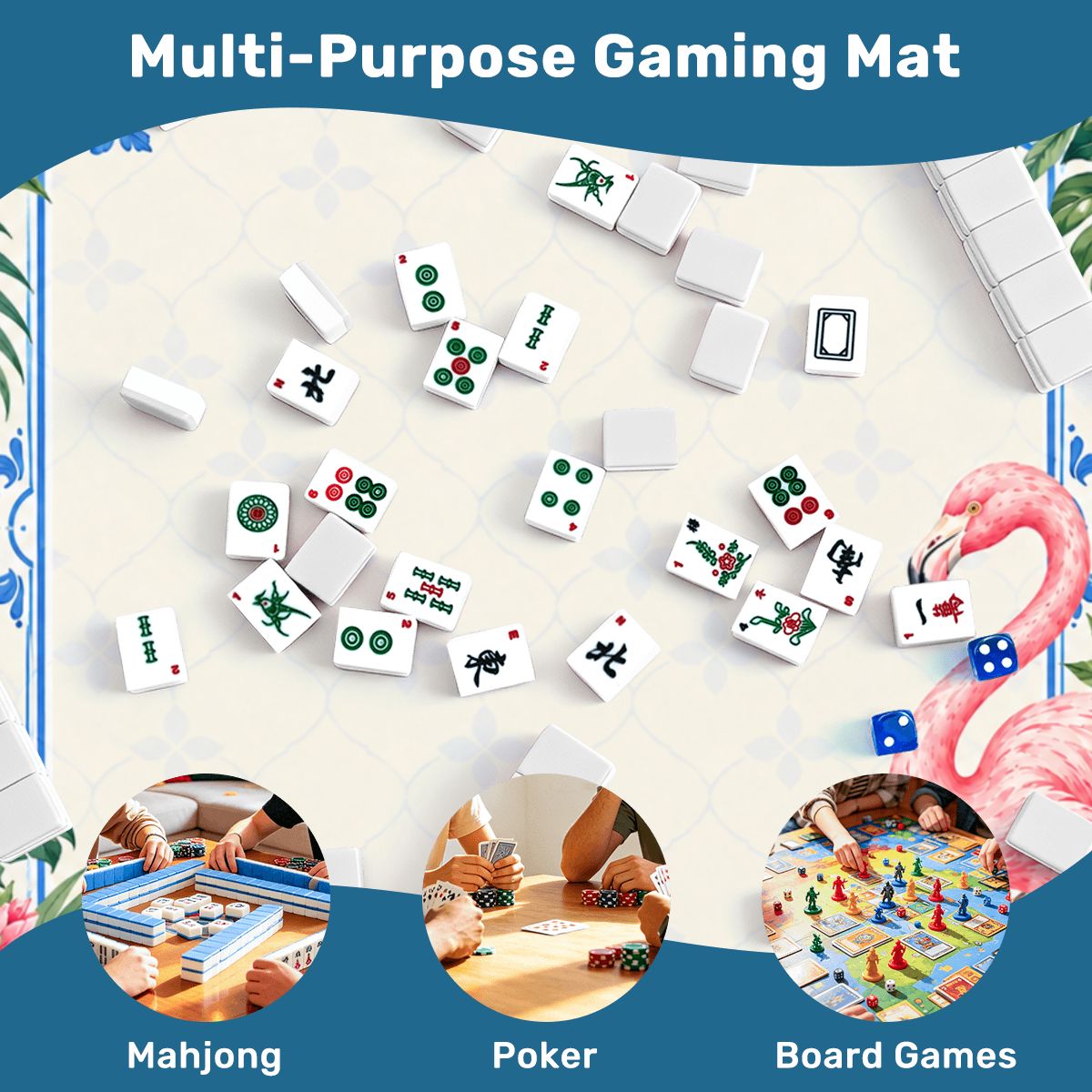 Flamingo Porcelain Garden Sleek-Surface American Mahjong Mat – 2 Sizes Available