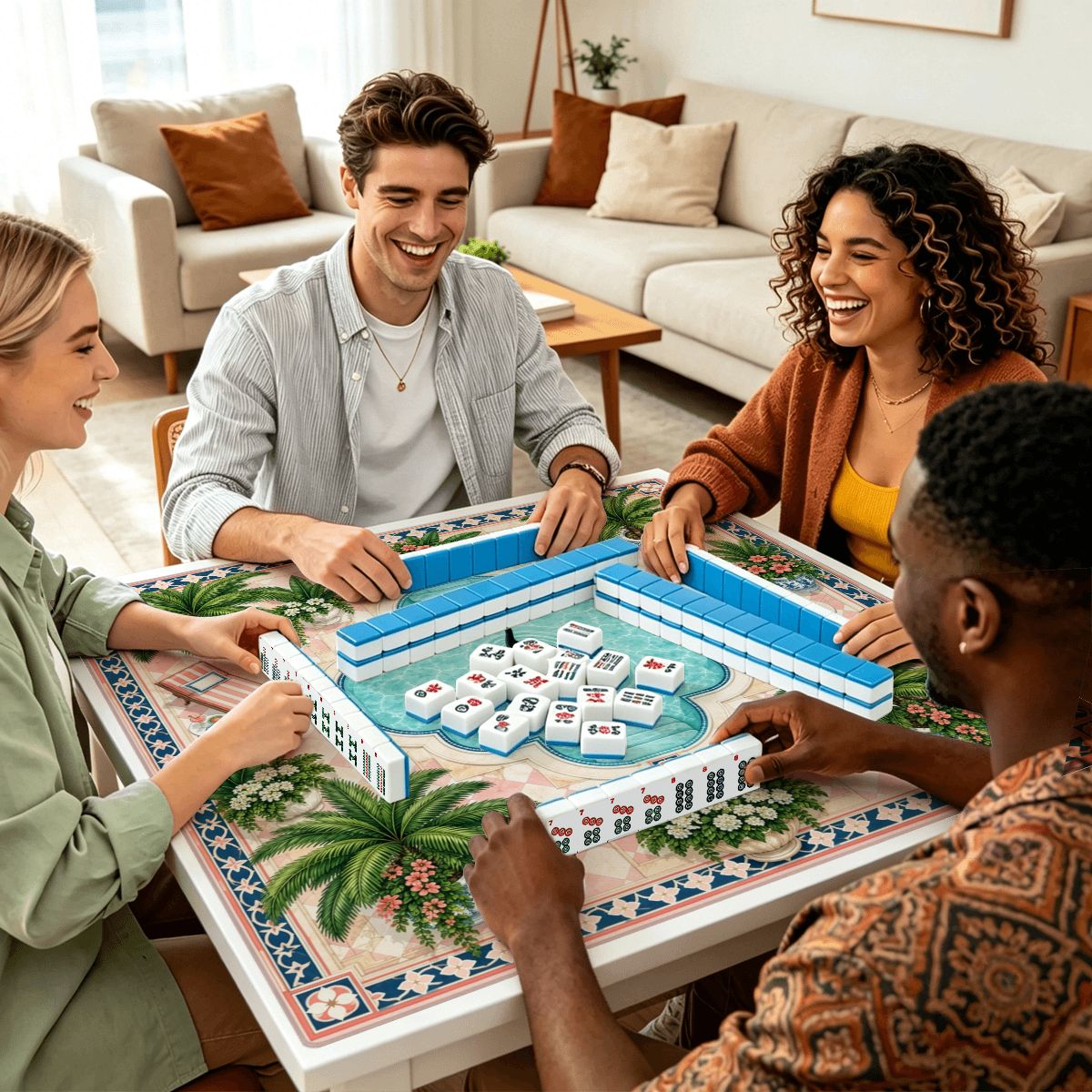 Black Swan Palm Pool Sleek-Surface American Mahjong Mat – 2 Sizes Available